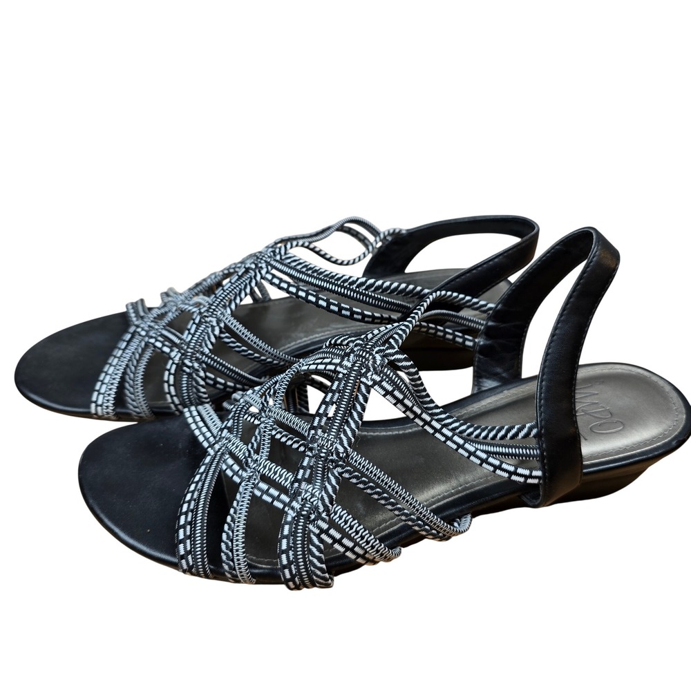 Impo Stretch Womens Black & White Sandal Wedge ~1.5" heel Size 8.5 M Casual